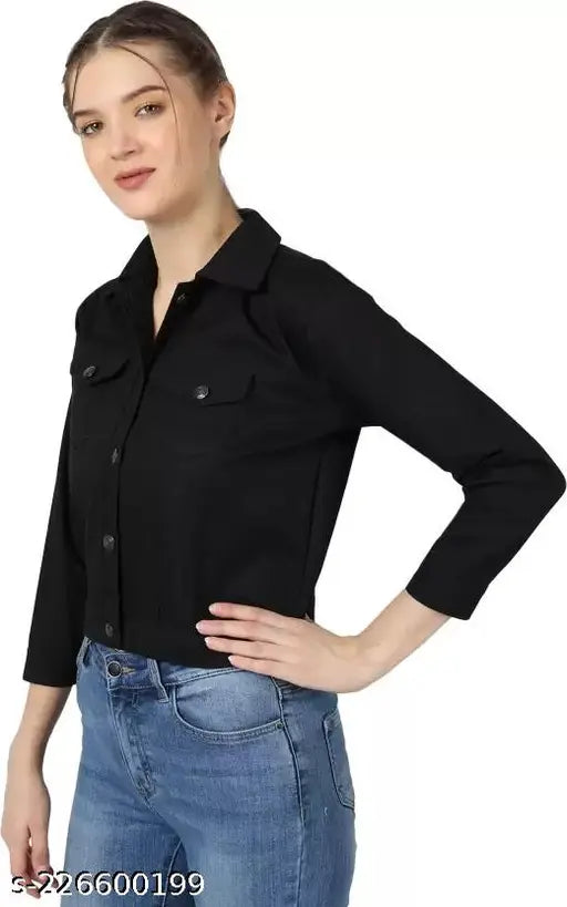 Black denim jacket, long sleeves