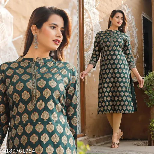 Rayon printed straight kurti for women, three-quarter sleeves, vibrant Indian pattern. Beautiful solid rayon long kurti for women and girls. Elegance Jaipur - a spot of world class fashion for women