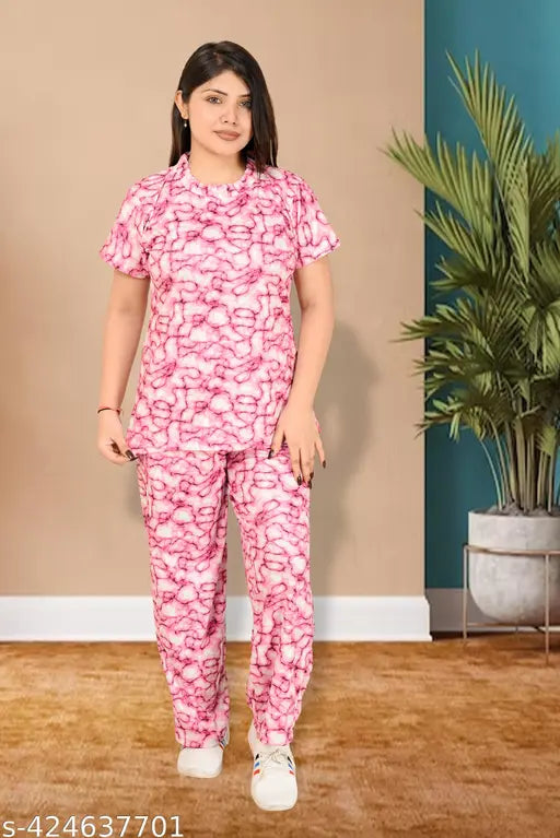 Synthetic abstract print co-ords set: Women's top trouser with pockets, digital print, elastic waistband, perfect loungewear or style essential, made in India