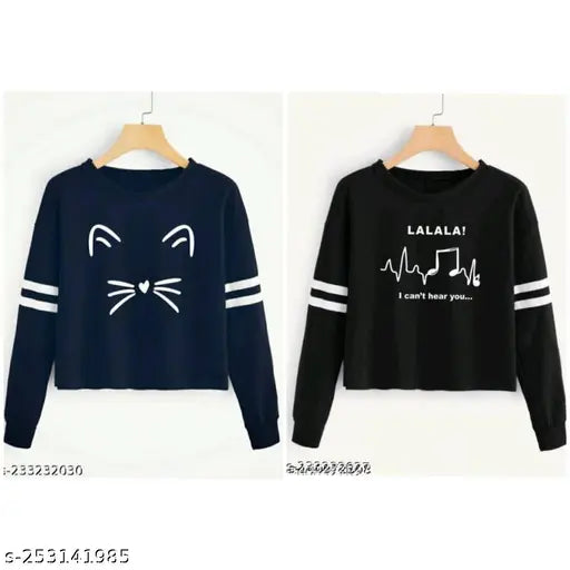 Denim Art Fashions women's printed full sleeve cotton t-shirt (pack of 2) - Indian summer casual wear