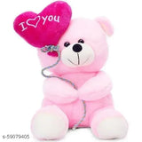 Pink Heart Teddy Bear & Penguin (Fiber Net), India - Soft, Cuddly, Non-Toxic toy for loved ones
