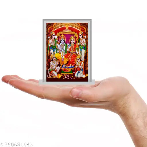 Multicolor Acrylic Ram Darbar idol for home, car, office, or study table decoration - exquisite religious showpiece, 9 x 7.5 x 2 cm