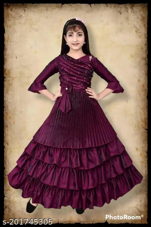 Silk embellished ethnic gown for girl, three-quarter sleeves, Indian handloom fashion