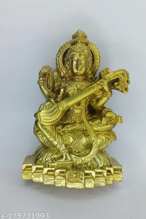 Poly resin Saraswati idol, 13cm height, Indian Goddess figurine for worship
