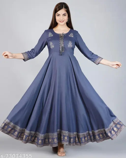 Rayon embroidered Anarkali Kurta for women - Three-quarter sleeve, rayon ethnic wear with stunning designs, India origin