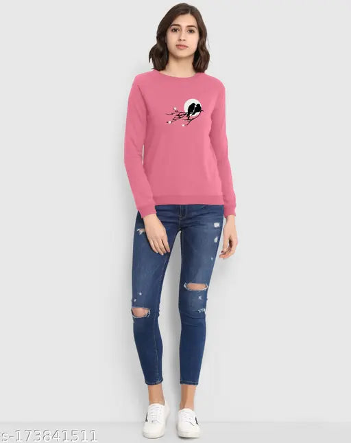 Casual pink t-shirt, short sleeves, full length, printed design, ladies oversize round neck t-shirt