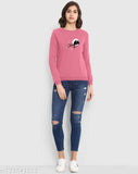 Casual pink t-shirt, short sleeves, full length, printed design, ladies oversize round neck t-shirt
