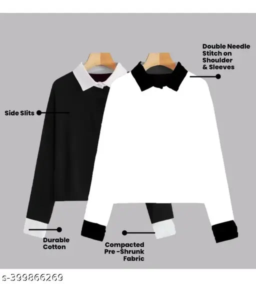 Black and white cotton blend casual t-shirt combo, trending Westernwear style with long sleeves