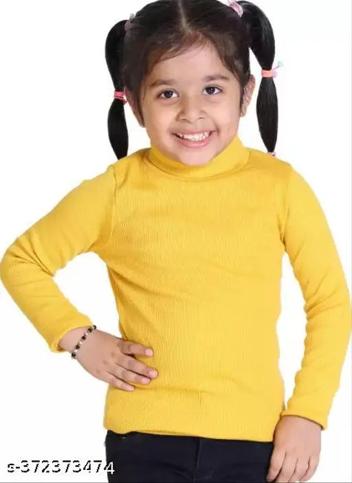Yellow wool high neck sweater for kids, solid pattern, warm and skin-friendly winter wear for both boys and girls