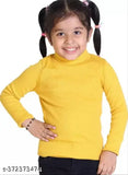 Yellow wool high neck sweater for kids, solid pattern, warm and skin-friendly winter wear for both boys and girls