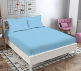 Sky Blue Striped Cotton Flat Sheets (90 x 100 inches, King Size) by AKIN - Superfine quality for home & guest house use