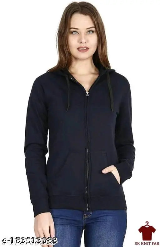 Fleece solid hoodie jacket, long sleeves, size S (bust 34in, length 24in), made in India