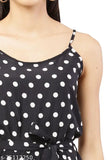 Crepe sleeveless polka-dotted jumpsuit with back chain and belt, self-design. Casual party wear daily, size M (30/47/32/34). Made in India