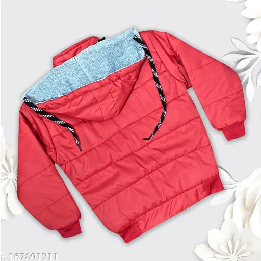 Boys self-design red puffer jacket with black zip closure