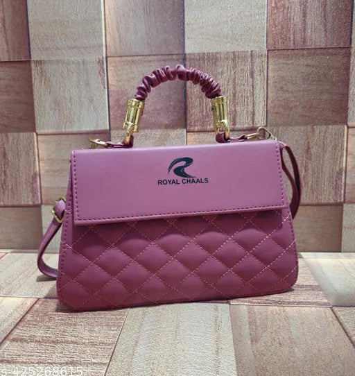 Stylish pink quilted crossbody sling bag with chain strap, handbag for women
