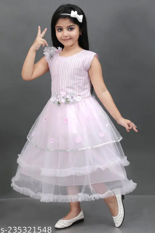 Embellished net sleeveless frock for trendy girls aged 4-10 years, Indian origin