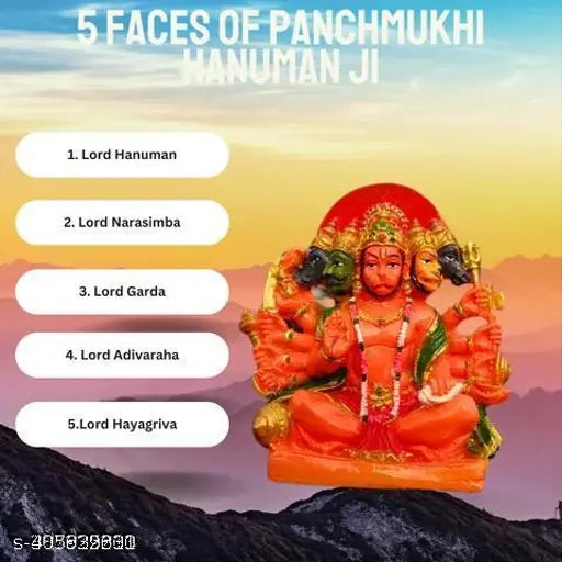 Resin Hanuman idol, 6-inch Panchmukhi figure for home & office decor. Embodies strength, courage, and positive energy