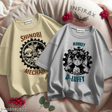 Men's 2x premium oversize combo t-shirts, cotton, short sleeves, printed anime design, 190 GSM, India origin