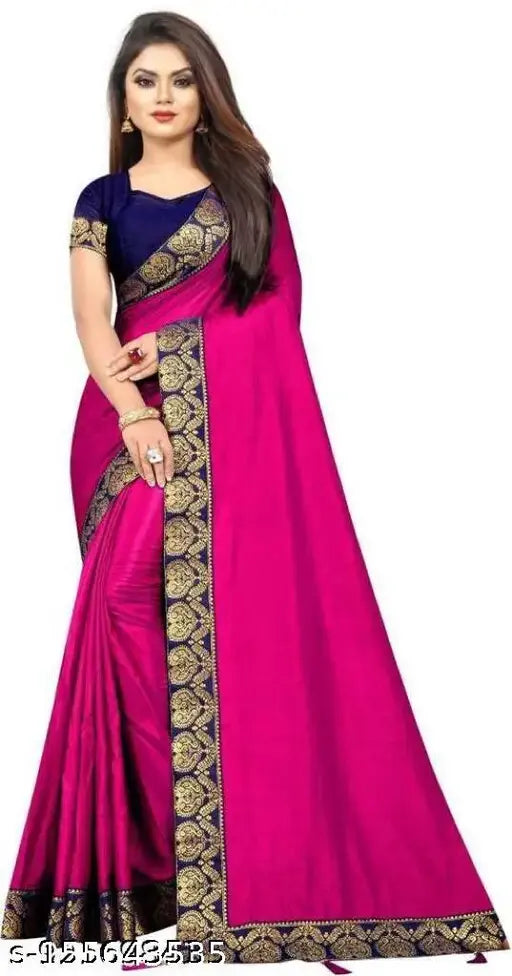 Pink laceborder saree with matching dupatta