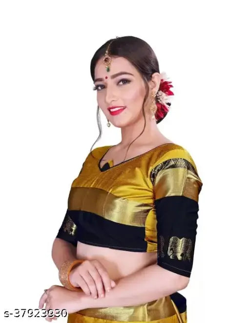 Olive Banarasi silk saree with blouse - hand-woven design, India origin