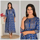 Women's rayon Anarkali printed kurti, three-quarter sleeves, India origin, vibrant print on regular wear