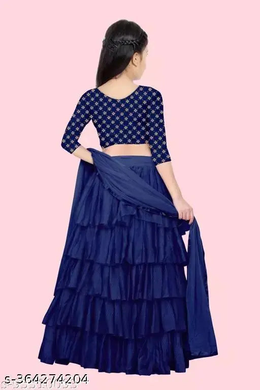 New trending satin-net ruffle embroidered lehenga choli for girls (3-15 years), 100% quality product from India
