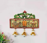 Golden aluminum Tirupati Shankh Chakra door hanging decor, 15 cm