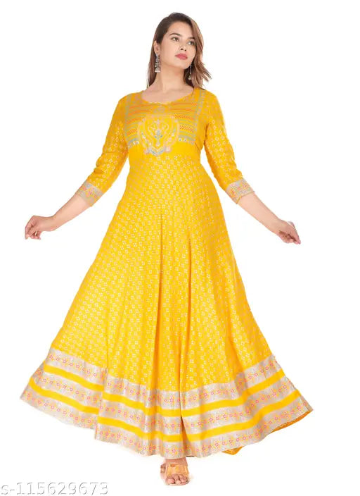 Rayon printed Anakali dress by Tredy, three-quarter sleeve, Indian ethnic wear for women