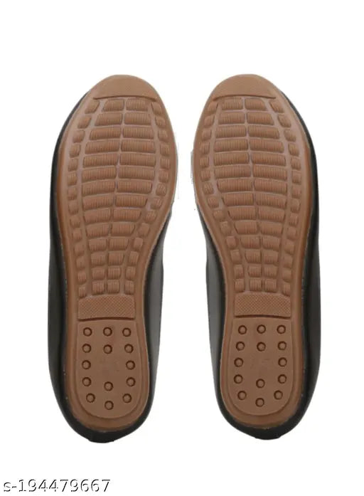 Black synthetic loafer for women's bellies, textured design with closed back detail, trendy casual footwear by NIKACHU (size: IND-4, IND-7)
