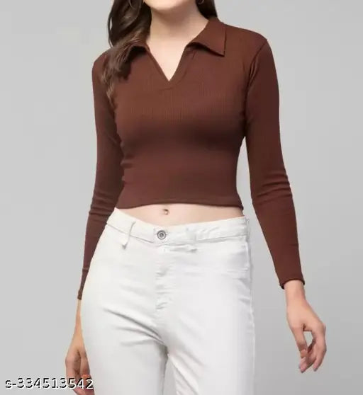 Girls solid cotton blend t-shirt, long sleeves, skin-friendly, ribbed, comfortable, great for casual wear