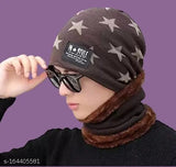 Woolen unisex beanie cap & scarf set with fur - warm, soft touch, stylish woolen winter accessory
