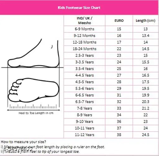 Bunny-colored shoes for boys, children's size chart ind.uk., 6-9 year age range, 3-5 inches length, mesh fabric material, black soles