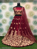 Embroidered silk blend Aagyeyi lehenga and art silk dupatta set, semi-stitched (L-44/43in, D-40in), Indian craftsmanship showcased