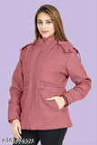 Solid nylon women's full sleeve jacket, warm and stylish for chilly weather