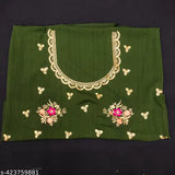 Deep green satin sari with gold embroidery and blouse