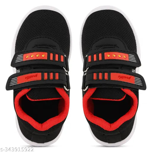 Black red light-up velcro casual sports shoes for little kid