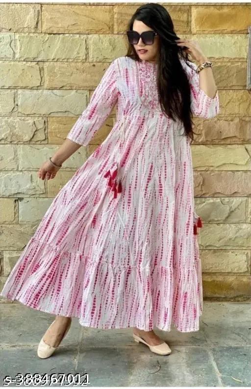 Pink and white shibori long dress