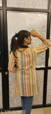 Striped rayon straight V-neck Kurta, three-quarter sleeves, S-XXXL sizes. Women's printed rayon kurta for casual and work wear