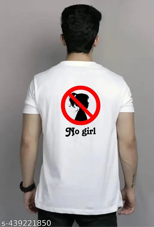 Printed T-Shirt No Girl polyester cotton mix, short sleeves, vibrant design, S to XL sizes, Made in India