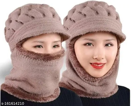 Beige woven wool cap, young woman's stylish accessory