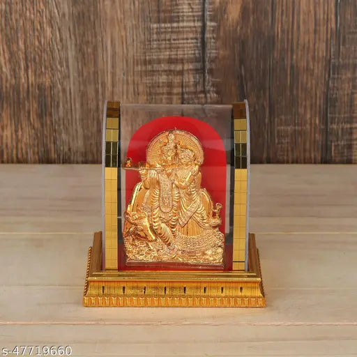 Gold poly resin Radha Krishna idol, 10cm x 10cm x 10cm, ideal for home temple, office, bedroom decor