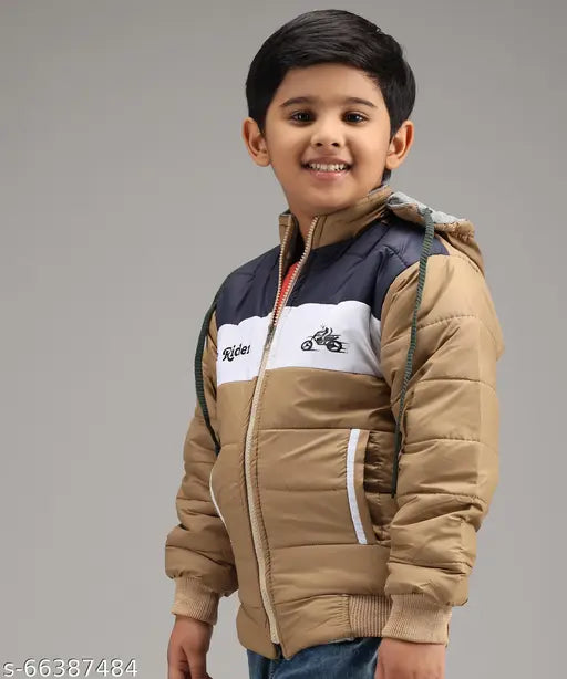 Trendy brown zipper full sleeve hoodie with cap pullover for boys or girls, winter wear jacket