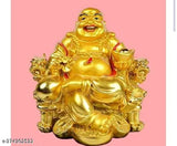 Resin feng shui laughing Buddha statue with gold ingot and coin, symbolizing wealth and prosperity