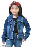 Blue denim jacket with frayed cuffs and collar, black undershirt