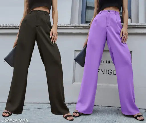 Lavender, elastic waist women's high rise trousers