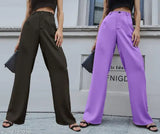 Lavender, elastic waist women's high rise trousers