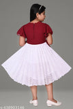 Girls' party dress, maroon sleeves, ruffled hem