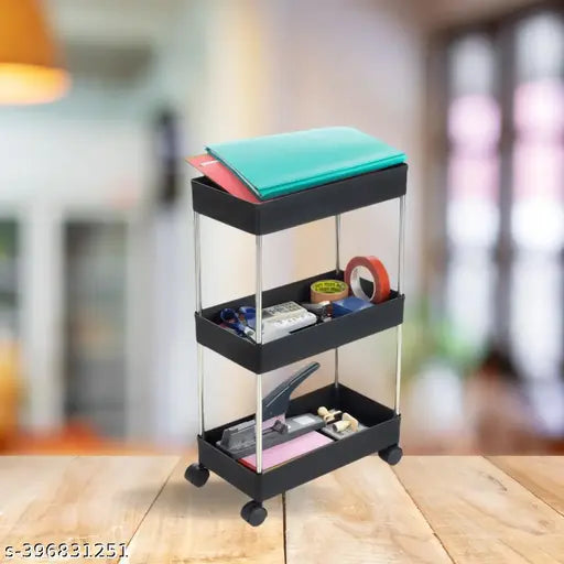 Black plastic kitchen trolley with three shelves