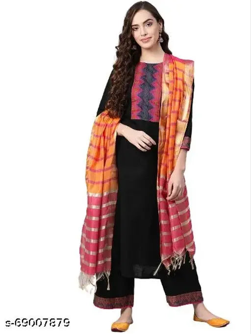 Printed cotton kurta set with palazzos by Sitaram, three-quarter sleeves and dupatta included. Single size set from India