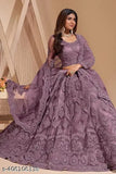 Embroidered net lehenga-choli with dupatta, Indian designer wedding wear featuring zari thread embellishments and satin silk inner lining